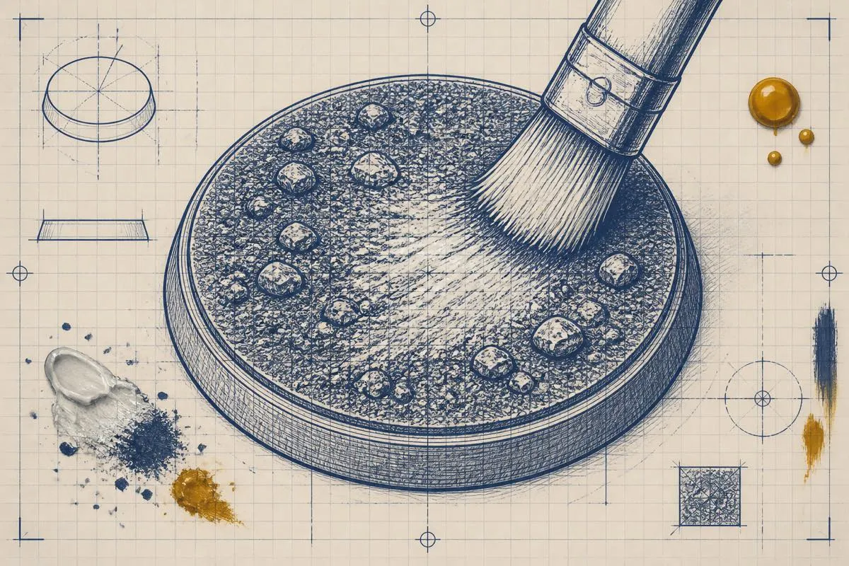 A stubby brush drags a pale drybrush scatter across the grit of a drawn base.
