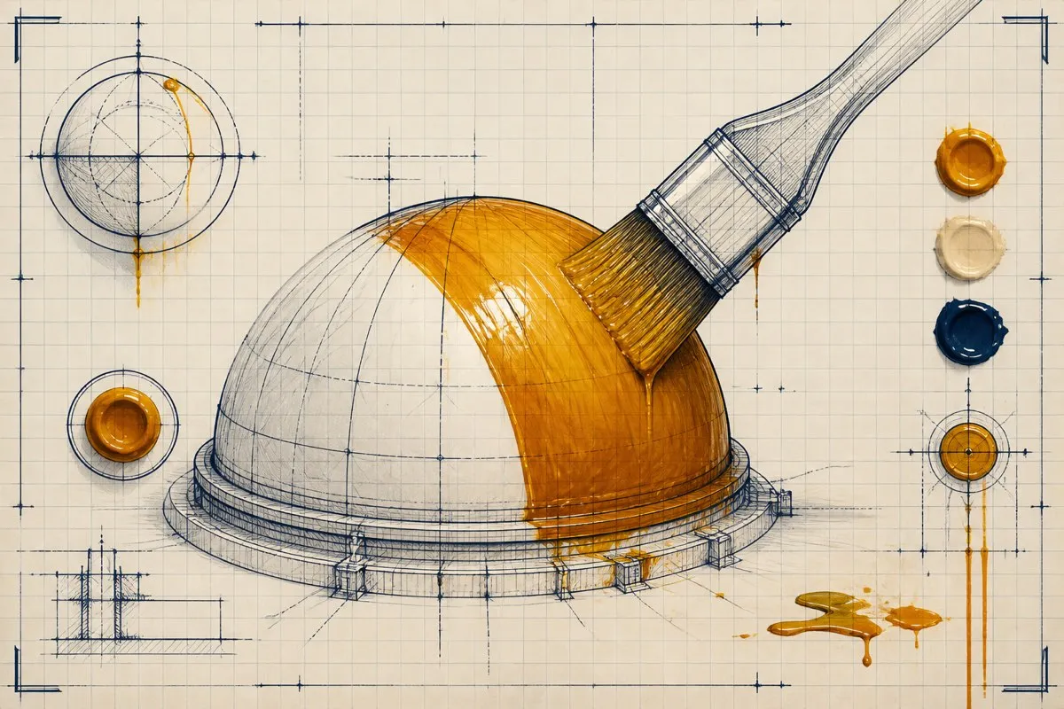 A thick translucent stroke sweeps over a pale dome, coloring and shading in one pass.